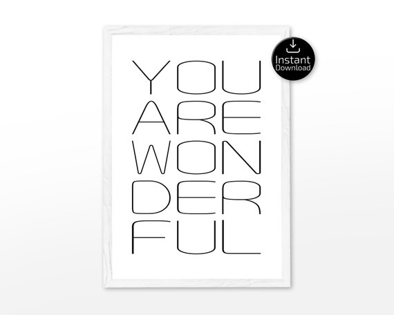 You Are Wonderful Typography Poster Quote Print Etsy You Are Wonderful Typography Poster Quote Print Etsy