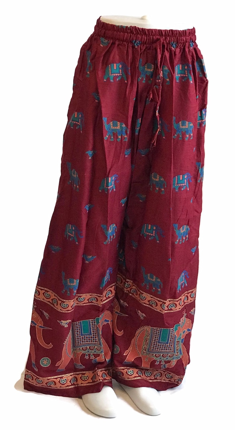 Vintage Women/'s Palazzo PantsBoho PantsElephant PantsGypsy PantsBurgundy Hippie Pants