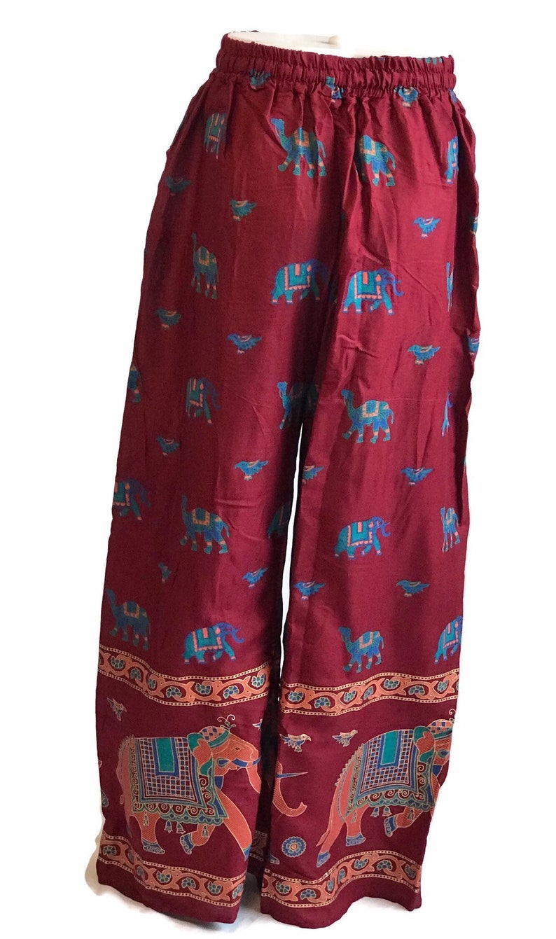 Vintage Women/'s Palazzo PantsBoho PantsElephant PantsGypsy PantsBurgundy Hippie Pants
