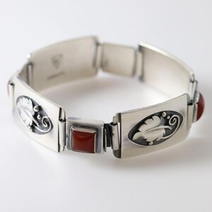 Vintage Lawrence Foss Silver Jewelry | Foliate and Carnelian Bracelet - Carmel FSJ