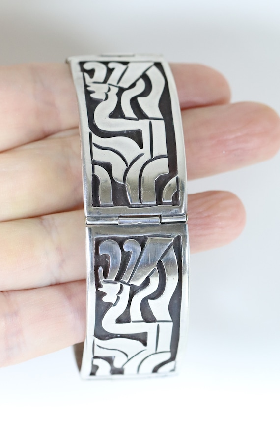 Taxco Aztec Motif Link Bracelet | Vintage Sterlin… - image 6