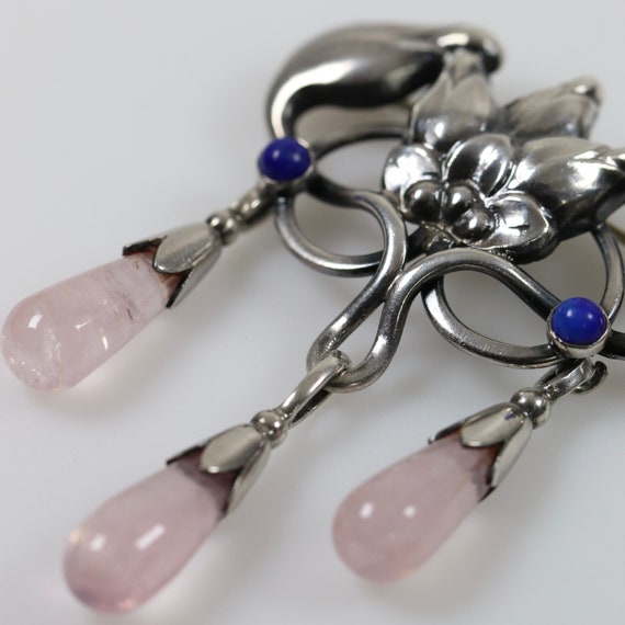 Rare Georg Jensen Pink Quartz Lapis Lazuli Brooch… - image 5