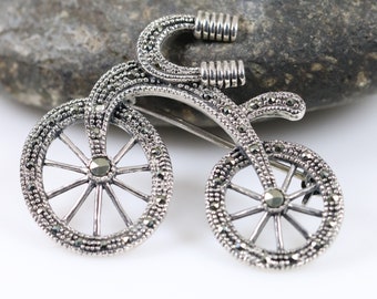 Marcasite Bicycle Brooch | Vintage Sterling Silver | Whimsical Bike Pin