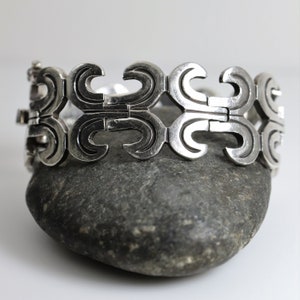 Chunky Mexican Curved Panel Bracelet | Vintage Sterling Silver | Signed CII