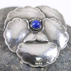 Georg Jensen Pansy Brooch #113 | Vintage Sterling Silver | Lapis Lazuli Pin Denmark