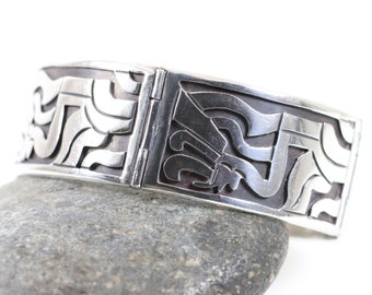 Taxco Aztec Motif Link Bracelet | Vintage Sterling Silver | Beto Mid Century Mexican Silver