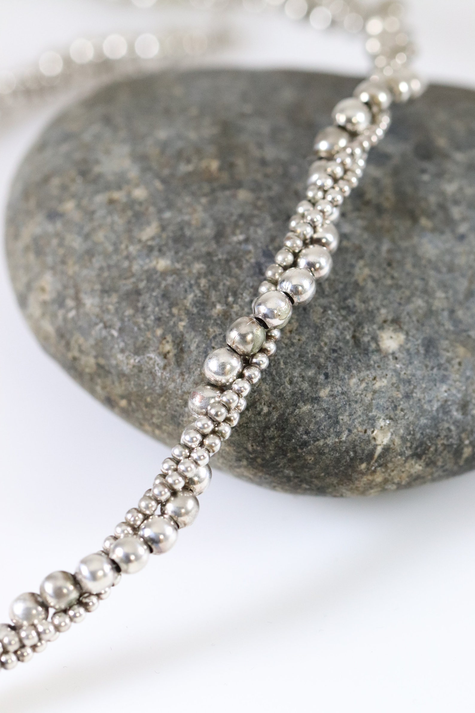 Twisted Bead Necklace Vintage Sterling Silver 185 Etsy