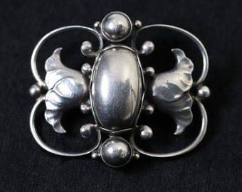 Broche floral Georg Jensen n.° 236B / Plata de ley vintage / Pin danés de mediados de siglo Art Nouveau