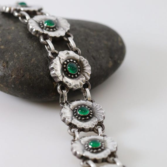 Rare Chrysoprase Floral Necklace 36 Sterling Silver Vintage Jewelry  Georg Jensen Art Nouveau Denmark