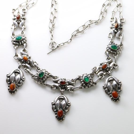 Rare Early Georg Jensen Necklace 14 Vintage Sterling Silver Chrysoprase and Amber Art Nouveau Denmark Etsy Australia