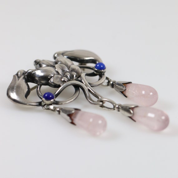 Rare Georg Jensen Pink Quartz Lapis Lazuli Brooch… - image 6