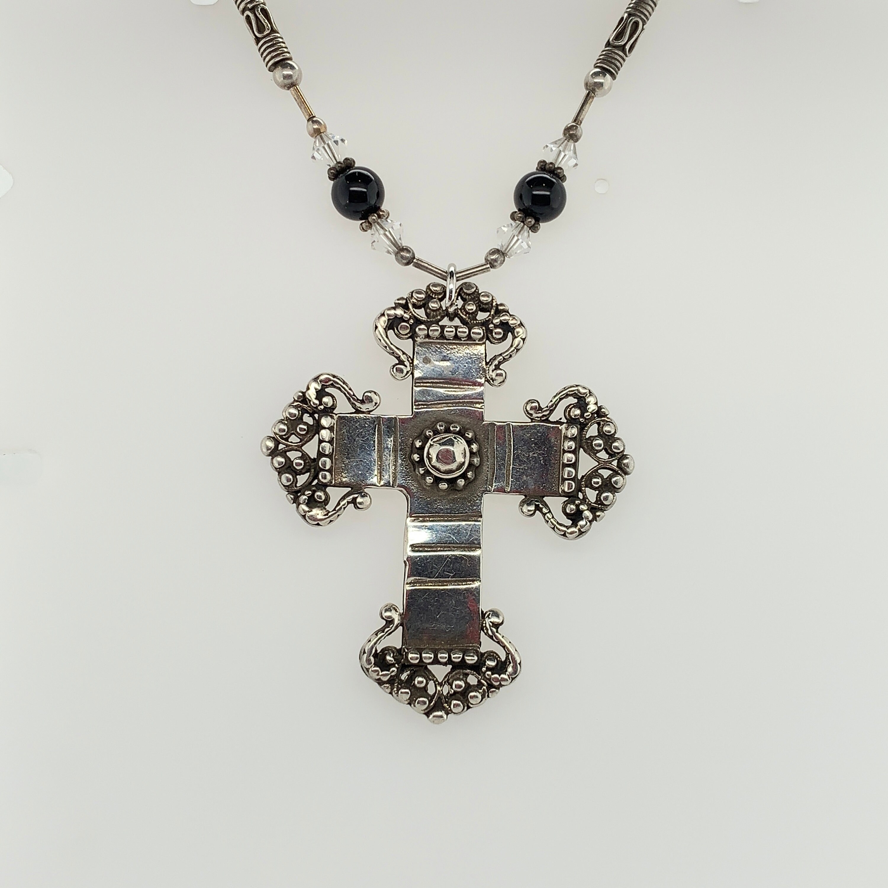 Large Ornate Cross Necklace Vintage Sterling Silver | Etsy