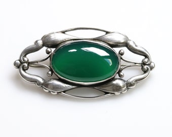 Rare Early Georg Jensen Chrysoprase Brooch 197 | Vintage Sterling Silver | Mid Century Denmark Pin