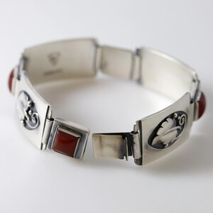 Vintage Lawrence Foss Silver Jewelry | Foliate and Carnelian Bracelet - Carmel FSJ