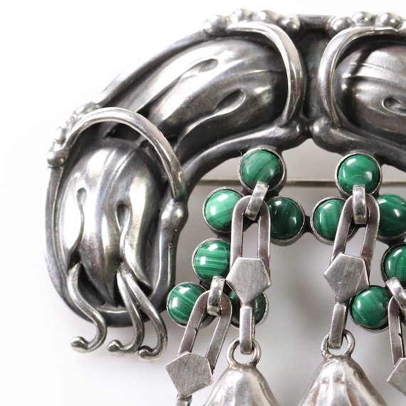 Rare Georg Jensen Malachite Master Brooch #22 | V… - image 4