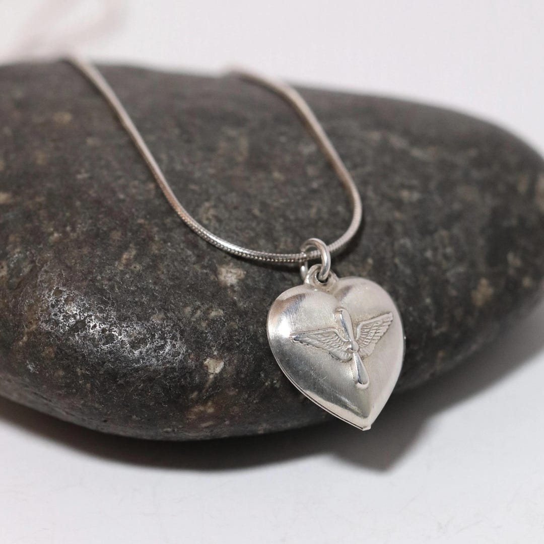 WWII Army Air Corp Puffy Heart Pendant Necklace | Sterling Silver ...