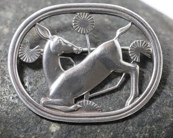Broche vintage de ciervo en plata de ley de Georg Jensen: Arno Malinowski Art Déco