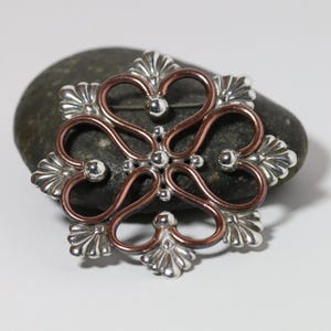 Hector Aguilar Snowflake Brooch | Sterling Silver Copper Jewelry, Taxco Mexico