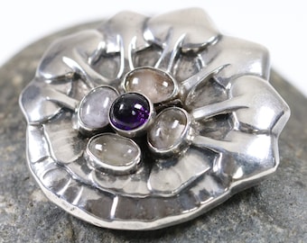 Georg Jensen Pansy Brooch #113 | Vintage Sterling Silver | Blue 