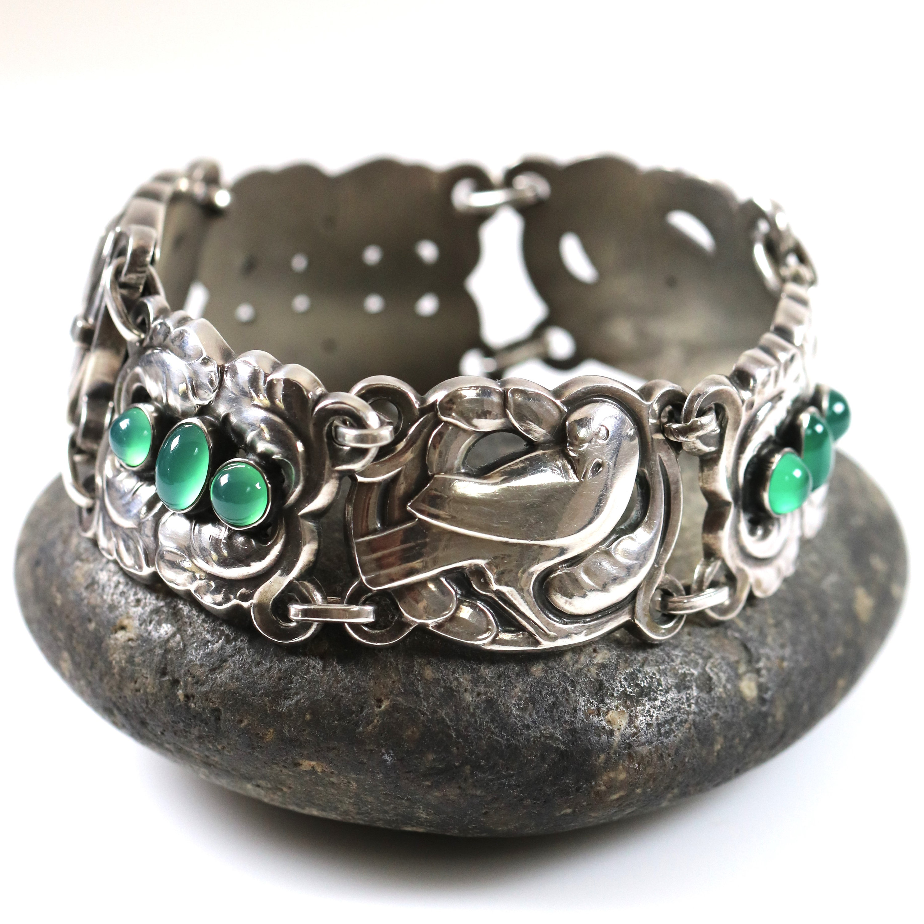 Georg Jensen Chrysoprase Bracelet 14 | Vintage Sterling Silver