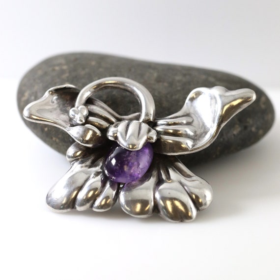 Los Castillo Orchid with Amethst Brooch | Sterlin… - image 1