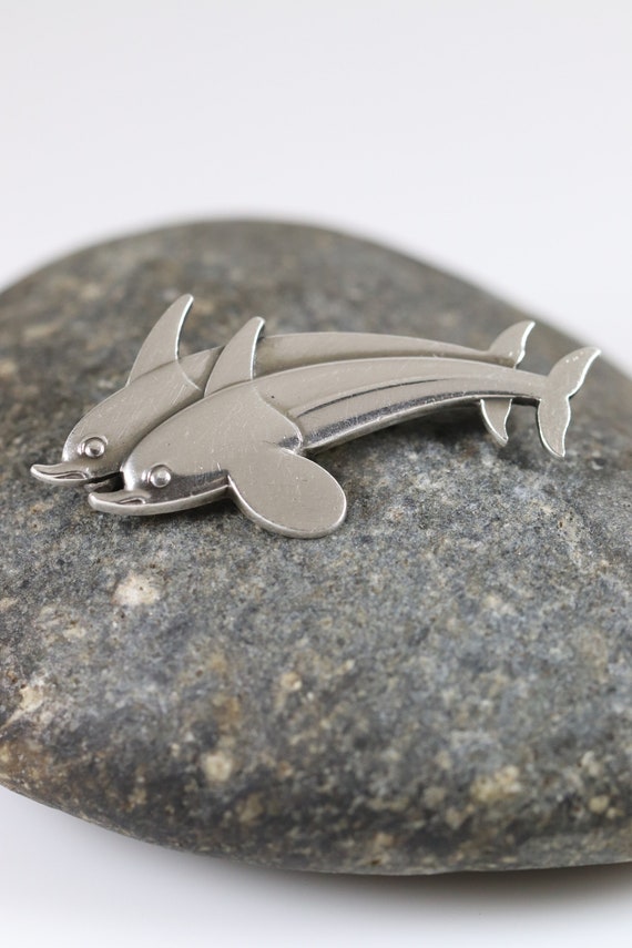 Georg Jensen Twin Dolphins Brooch | Vintage Sterl… - image 6