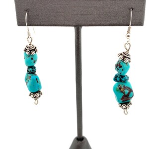 Turquoise Drop Earrings | Vintage Sterling Silver