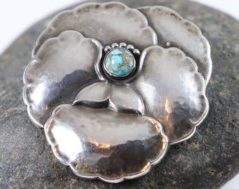 Georg Jensen Pansy Brooch #113 | Vintage Sterling Silver | Blue 