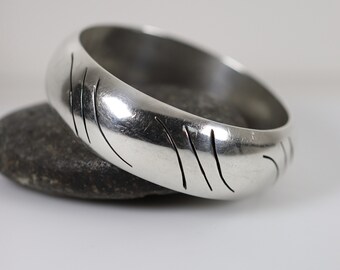 Taxco Wide Bangle | Vintage Sterling Silver | Relief Cut Bracelet Mexico