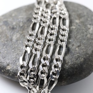 Heavy 18&quot; Figaro Link Chain | Vintage Sterling Silver | 6 mm 24 grams