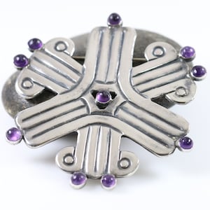 William Spratling Amethyst Geometrische Brosche | Vintage Sterlingsilber | Taxco Mid-Century Mexiko