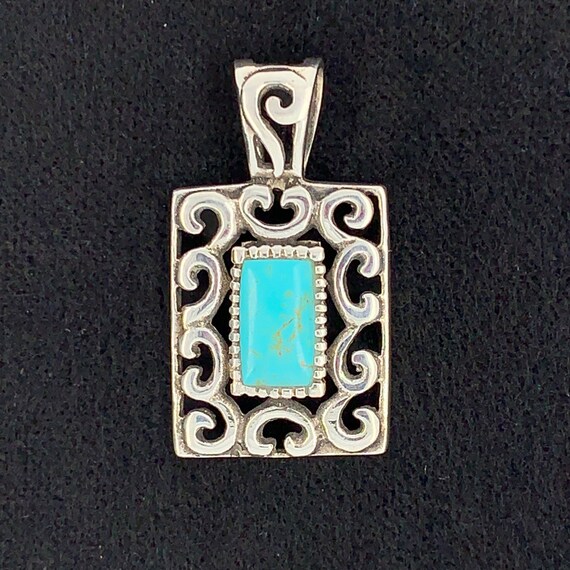Ornate Turquoise Necklace Pendant | Vintage Sterl… - image 6