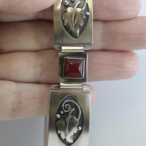 Vintage Lawrence Foss Silver Jewelry | Foliate and Carnelian Bracelet - Carmel FSJ