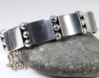 Vintage Hector Aguilar Taxco Sterling Silver Ball & Panel Bracelet