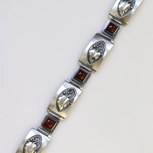Vintage Lawrence Foss Silver Jewelry | Foliate and Carnelian Bracelet - Carmel FSJ