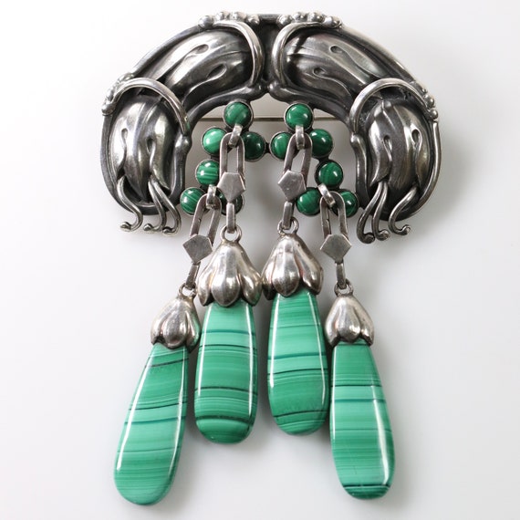 Rare Georg Jensen Malachite Master Brooch #22 | V… - image 1