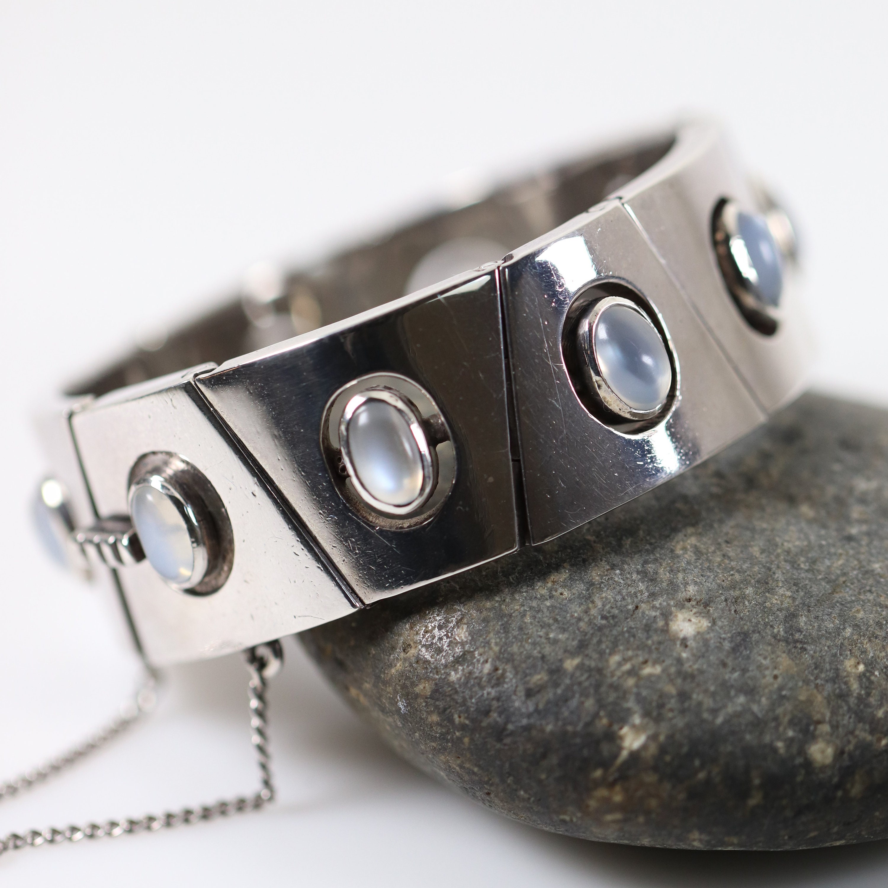 Antonio Pineda Taxco Geometric Moonstone Bracelet | Vintage Antonio Pineda Taxco Geometric Moonstone Bracelet | Vintage
