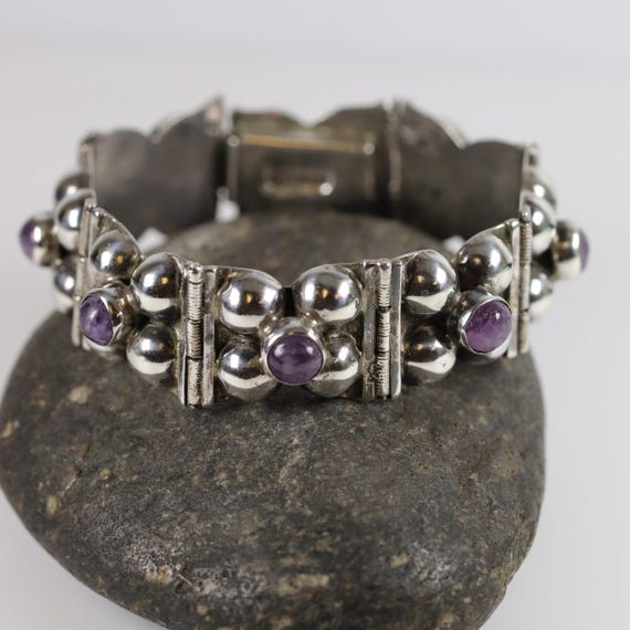Early Estate Amethyst Bracelet Sterling Silver Vintage Jewelry  Handcrafted Mexico