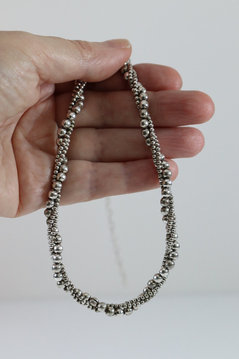 Twisted Bead Necklace Vintage Sterling Silver 185 Etsy