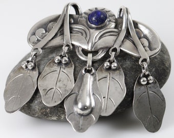 Broche de lapislázuli Georg Jensen: Art Nouveau antiguo de plata 826