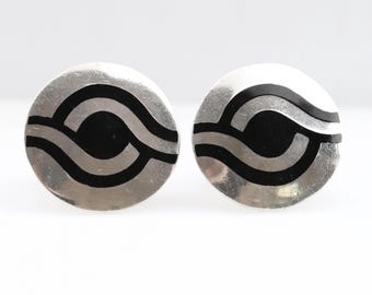 Margot de Taxco Round Men's Cufflinks | Sterling Silver Vintage Jewelry | Mid-Century Taxco Mexico