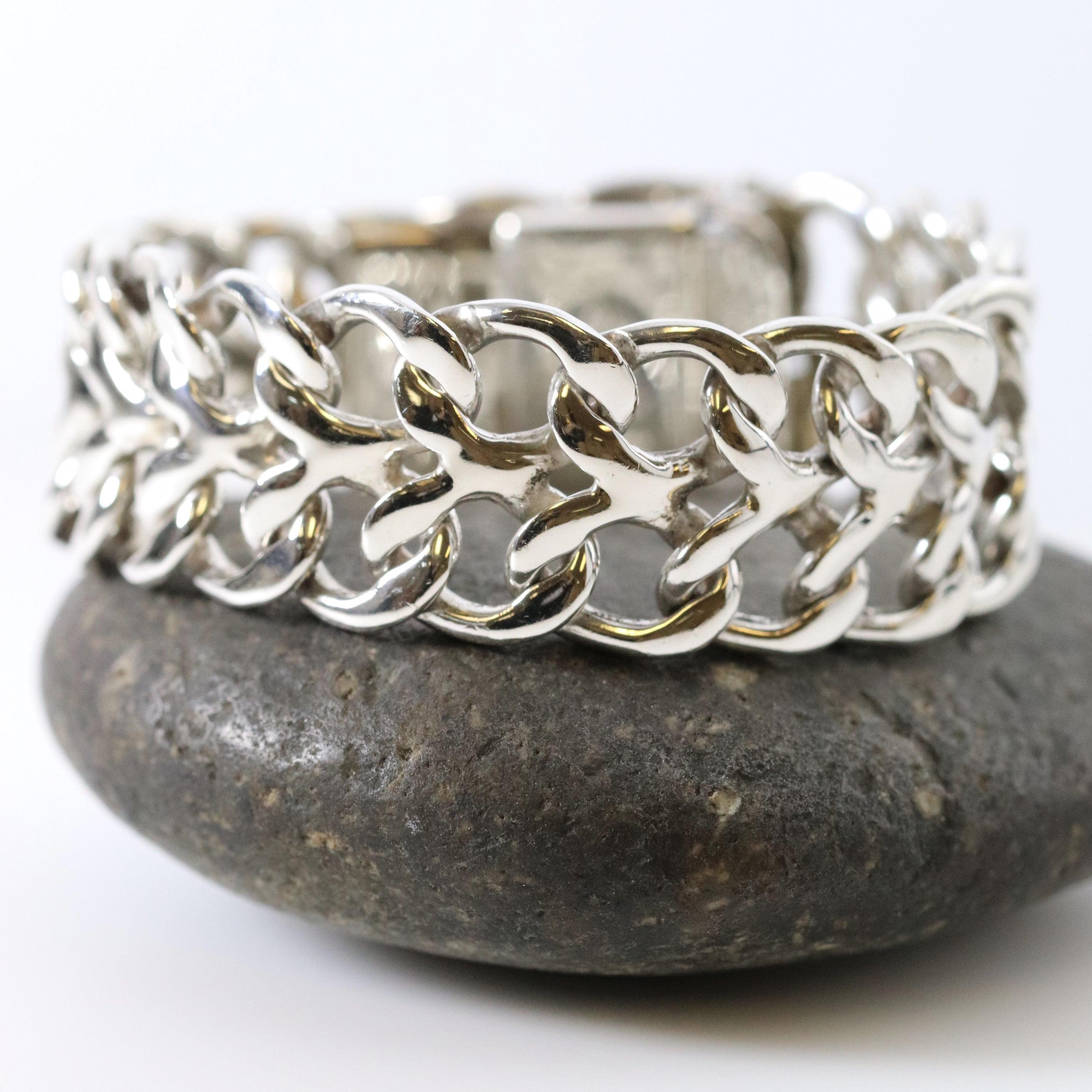 Double Curb Open Work Bracelet | Sterling Silver Vintage