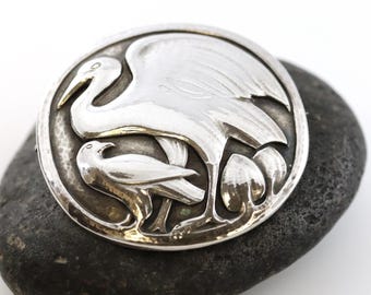 Broche de cigüeña de Georg Jensen 167: joyería Art Nouveau vintage en plata de ley