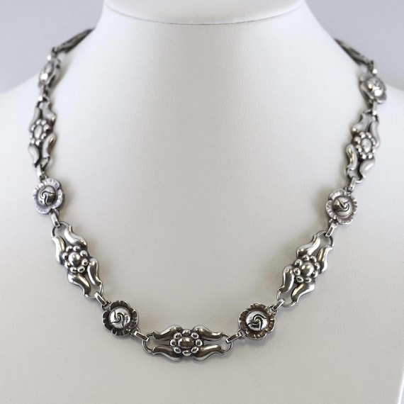 Georg Jensen Floral Sterling Silver Necklace: Vintage Art Nouveau Jewelry