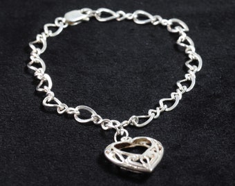 925 Sterling Silver Heart Charm Bracelet for Women and Girls - Etsy