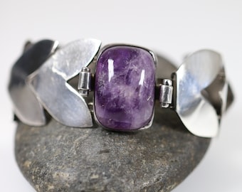 Fred Davis Amethyst Modernist Bracelet | Vintage Sterling Silver | Taxco Mid-Century Mexico