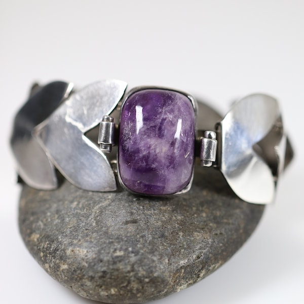 Fred Davis Amethyst Modernist Bracelet | Vintage Sterling Silver | Taxco Mid-Century Mexico