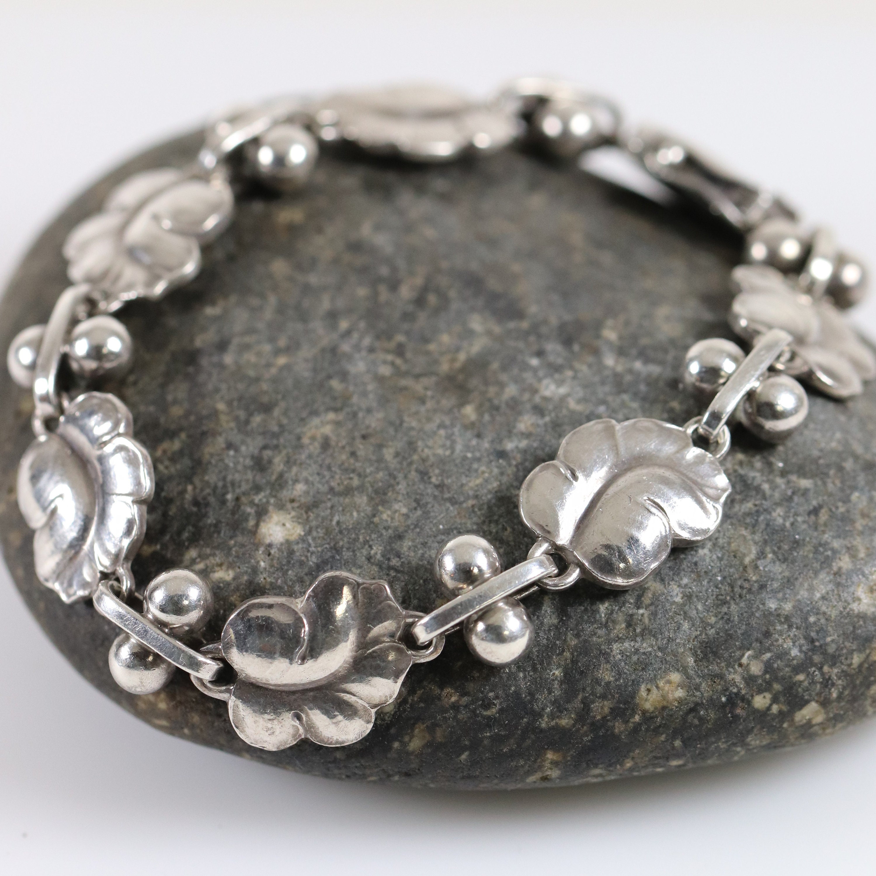 【レア】GUSTAVO Flower Chain Bracelet MOISSANITE Solid 925 Silver Mens 15mm Figarucci Gucci Link