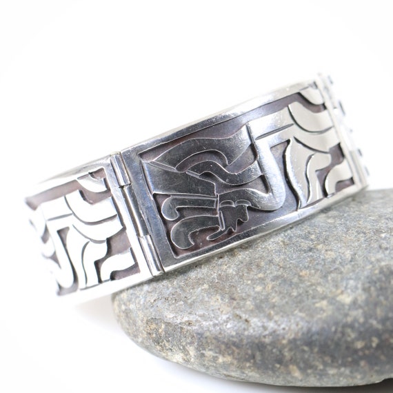 Taxco Aztec Motif Link Bracelet | Vintage Sterlin… - image 2