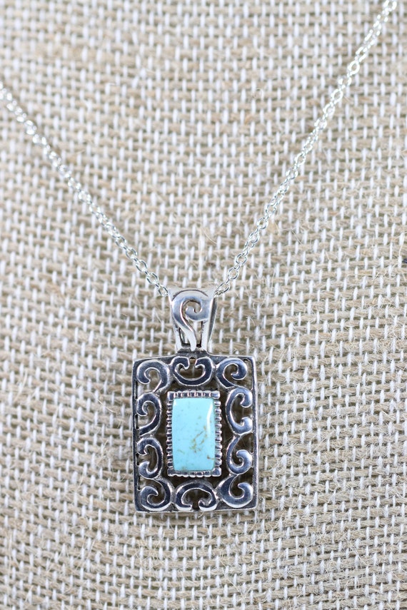 Ornate Turquoise Necklace Pendant | Vintage Sterl… - image 3